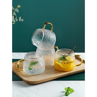 Ly cốc thủy tinh sần size 400ml mẫu tròn có tay cầm hàng cao cấp