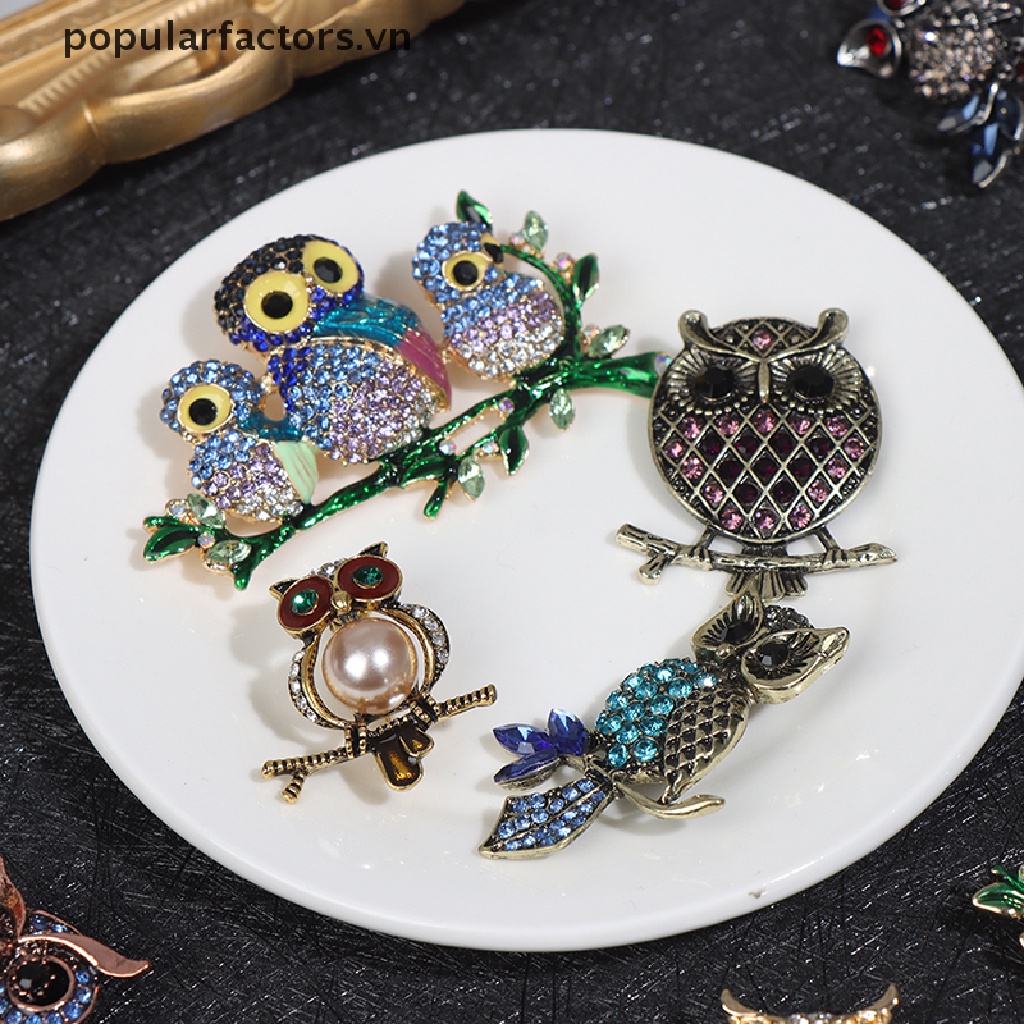 Ghim cài áo hình cú mèo đính đá sang trọng thời trang