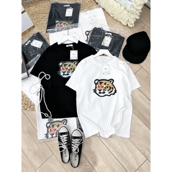 Áo phông mặt hổ áo thun dáng rộng thụng đen trắng