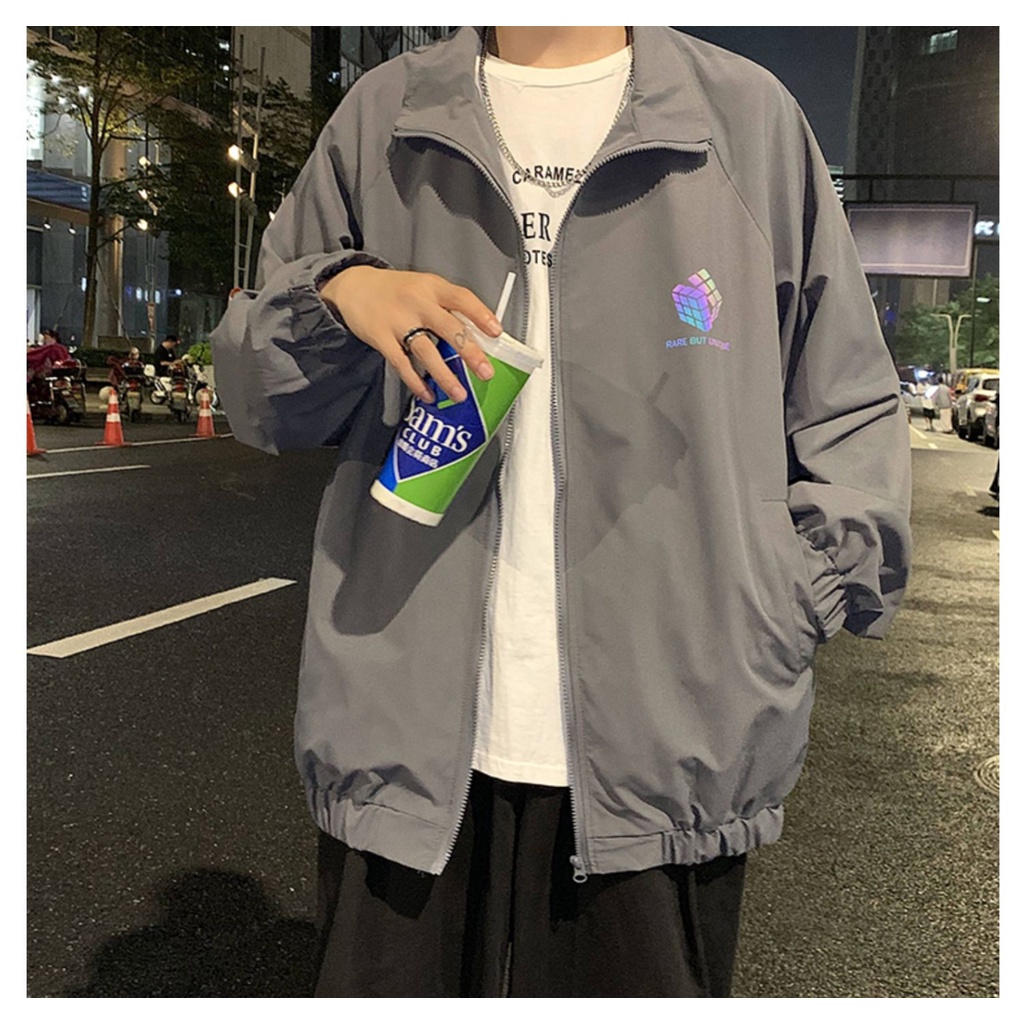 Áo khoác dù unisex fom rộng chất liệu dù  2 lớp họa tiết 3d khối  rubic BẢO ĐĂNG