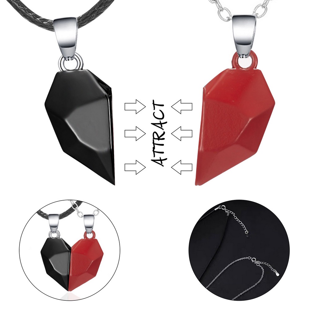 Set 2 Dây Chuyền Mặt Trái Tim Ghép Đôi Có Nam Châm Thời Trang Cho Cặp Đôi