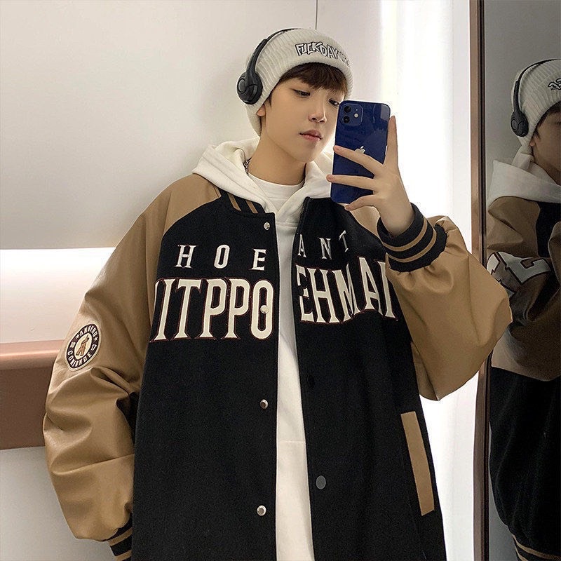 VARSITY JACKET BOMBER - ÁO KHOÁC NỈ PHỐI TAY DA ITPPO