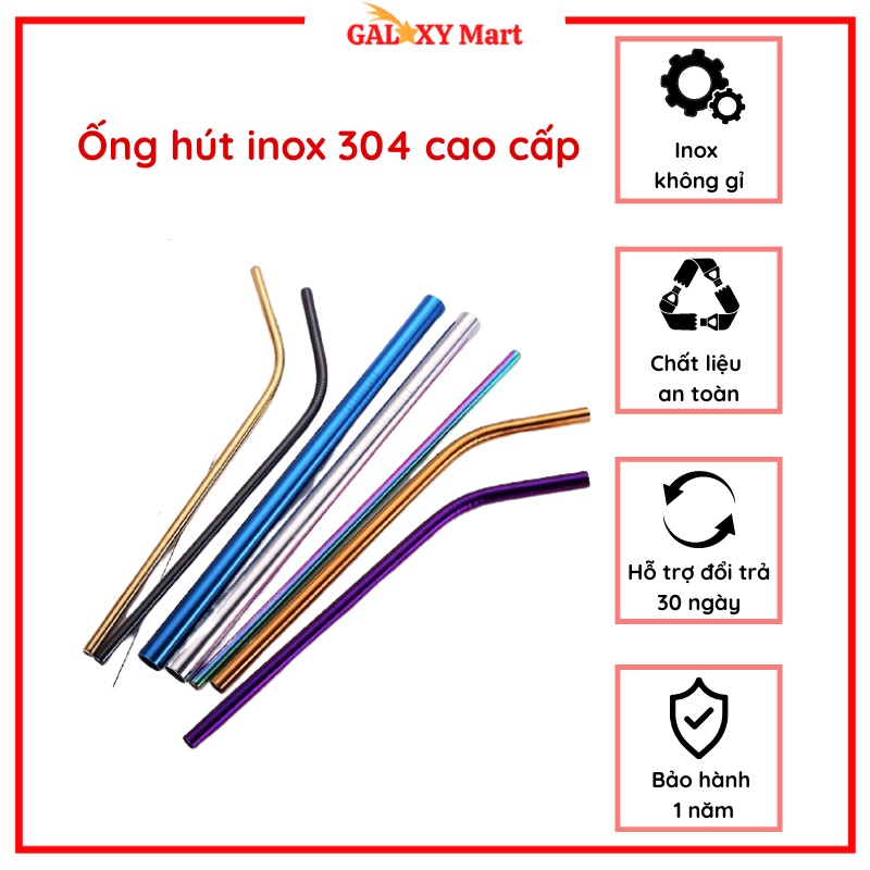 Ống hút inox 304 cao cấp, nhiều màu sắc, thép không gỉ, tái chế sử dụng, thân thiện môi trường
