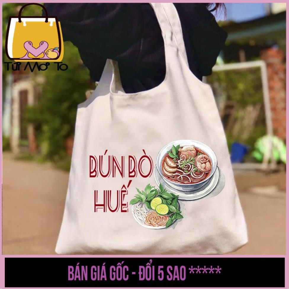 Túi tote, túi vải canvas, có khóa kéo in hình ẩm thực, các món ăn đặc sắc - Túi Mơ To store