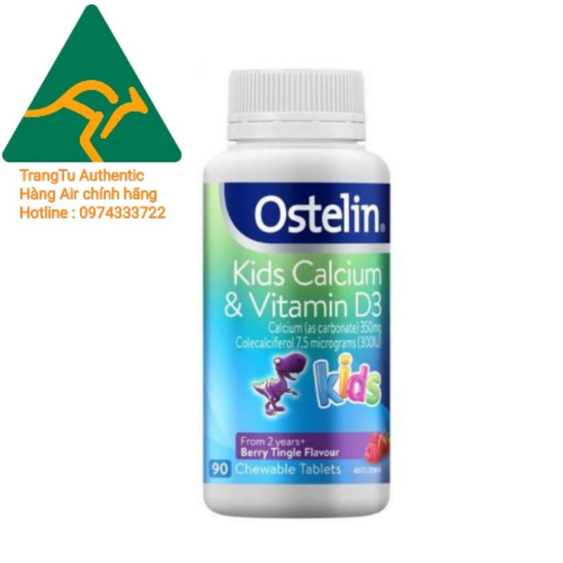 Vitamin D3 và Canxi cho bé [Úc] Ostelin Kids - 90 viên nhai - Cho bé từ 2 tuổi