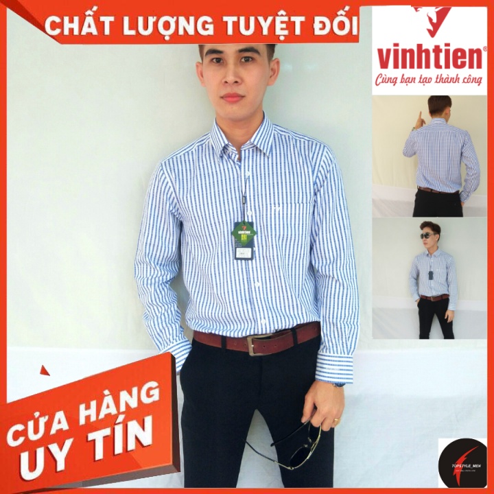 Áo sơ mi nam, hàng chính hãng Vĩnh Tiến, chất liệu mềm mại, thoáng mát, chống nhăn hiệu quả, from áo thanh lịch.