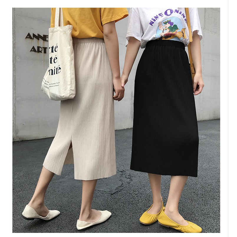 CHÂN VÁY NỮ DÀI XẺ LƯNG THUN CO DÃN PHONG CÁCH ULZZANG - WINDY SKIRT | BigBuy360 - bigbuy360.vn