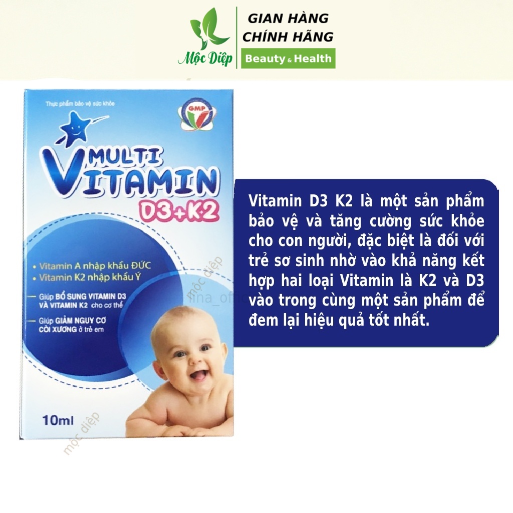 Vitamin d3 k2 cho trẻ sơ sinh Multi Vitamin d3k2 - Canxi cho bé giảm còi xương, tăng chiều cao - Mộc Diệp