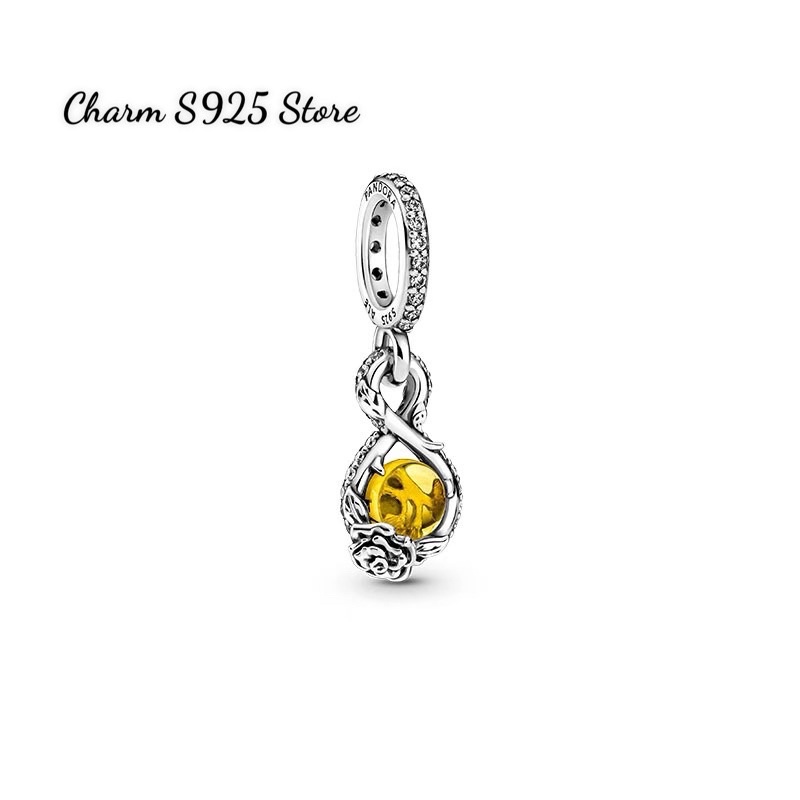 charm pan treo hoa hồng đá vàng bạc s925 cao cấp