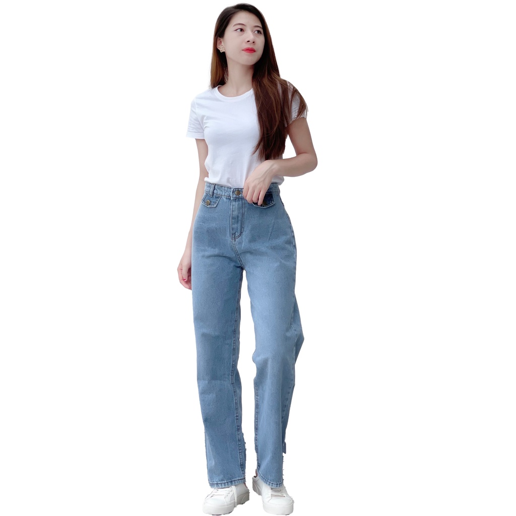 Quần jeans nữ dài ống suông có túi trẻ trung 4YOUNG QJ9