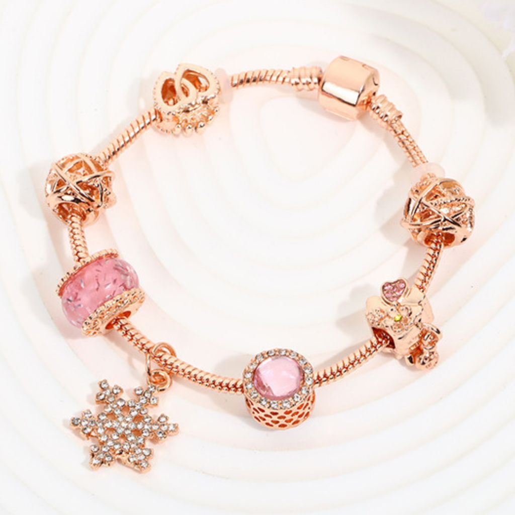 Lắc tay pandora mềm xi mạ mệnh thổ, mênh hoả, mệnh kim hình bông tuyết