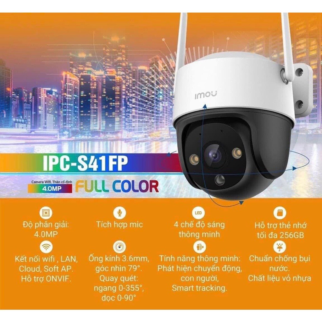 Chính Hãng - Camera Ngoài Trời Wifi Imou Cruiser Ipc S41fp 4mpx Full Color Có màu