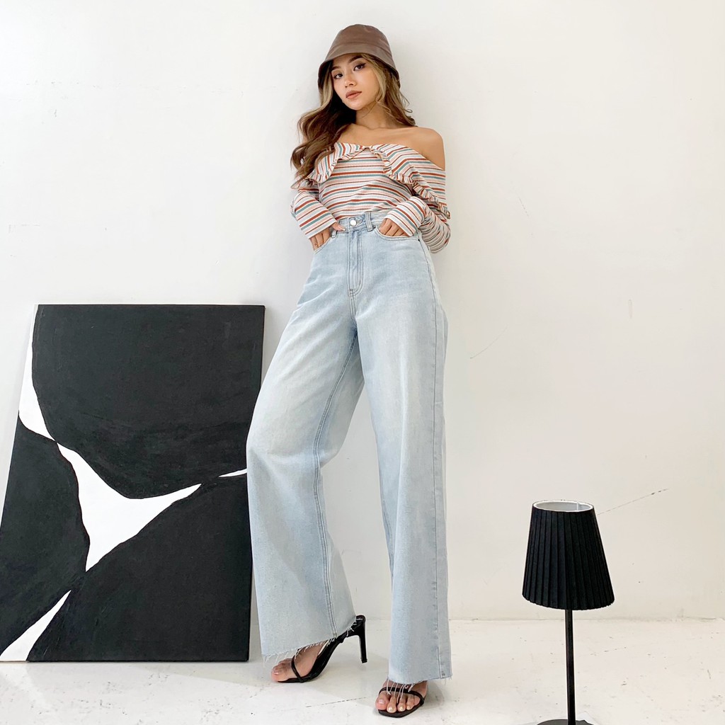 Quần culottes jeans MIEU basic cắt lai - GD05 (Xanh Nhạt)