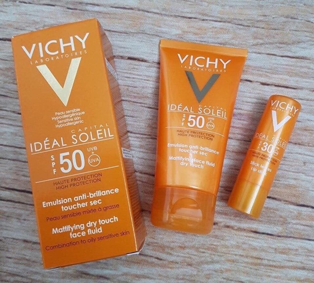 Set kem chống nắng Vichy Ideal Seleil SPF50 50ml kèm son - Guu