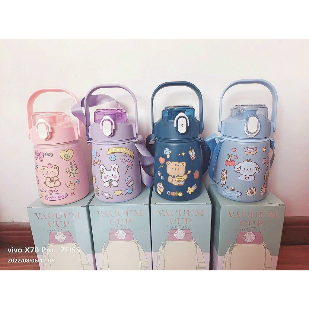 Bình Giữ Nhiệt  800ml Có Ống Hút Lõi Inox 304 Giữ Nhiệt Tặng Sticker Trang Trí Siêu Dễ Thương -An Nhiên.739