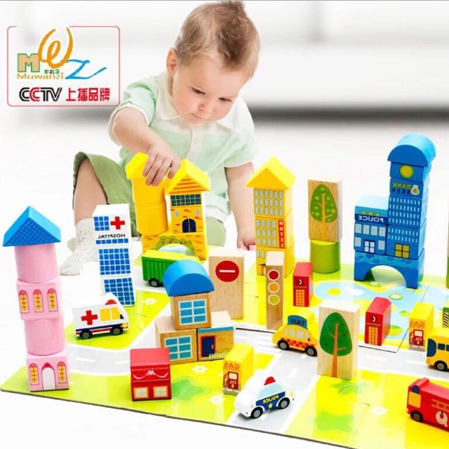 Bộ đồ chơi mô hình thành phố tương lai bằng gỗ