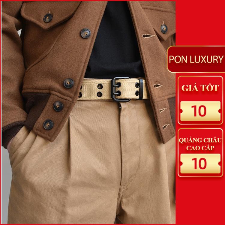 Thắt lưng vải, Dây nịt vải nam ngầu lỗ to màu đen nâu ponluxury hà nội hcm