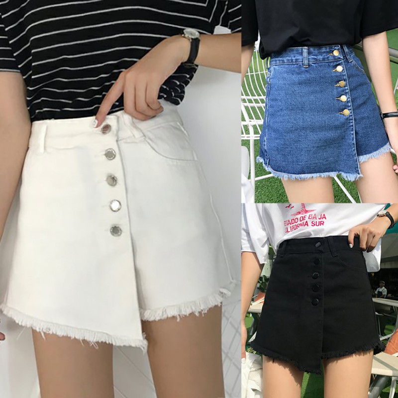 Chân Váy Ngắn Denim Lưng Cao Phối Nút Thiết Kế Dáng Chữ A Thanh Lịch Thời Trang