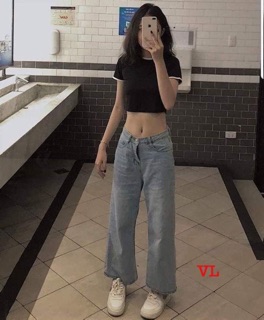 Áo croptop trơn viền cổ V&L