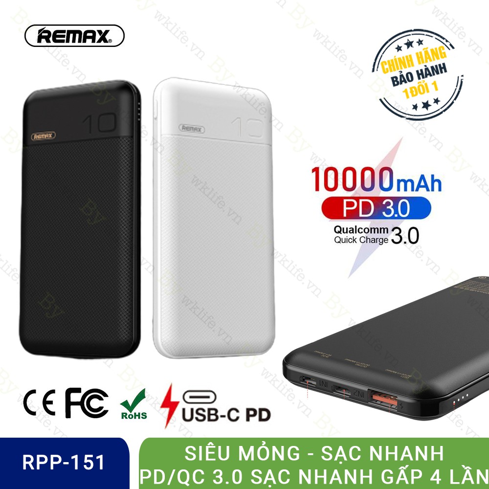 Pin Dự Phòng 10000 mAh Remax Hỗ Trợ Sạc Nhanh PD Và QC 3.0