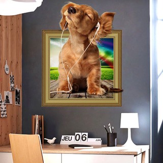 Miếng Dán Tường Vinyl Hình Con Chó 3D , Dễ Chùi Rửa