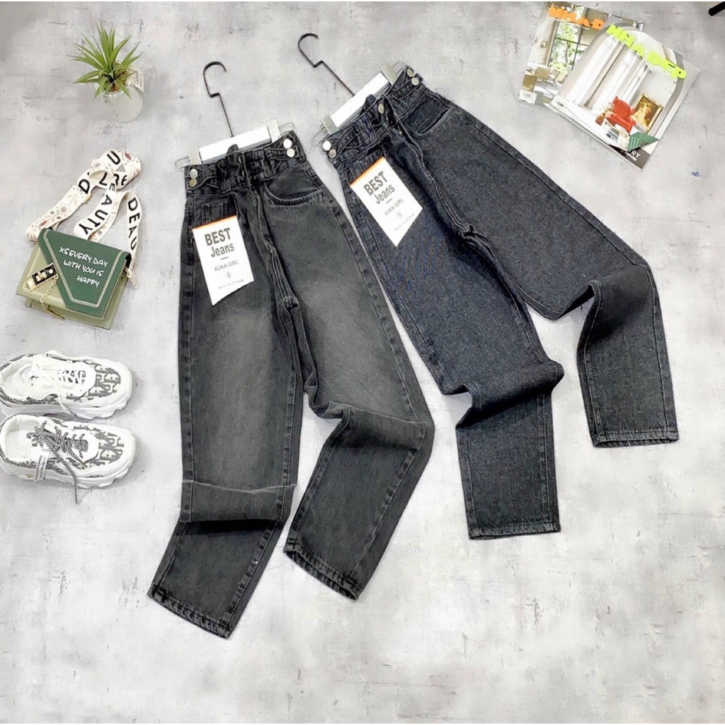 Quần jean nữ baggy trơn phối khóa chất vải Jean Denim không co dãn, bền màu William - AT167