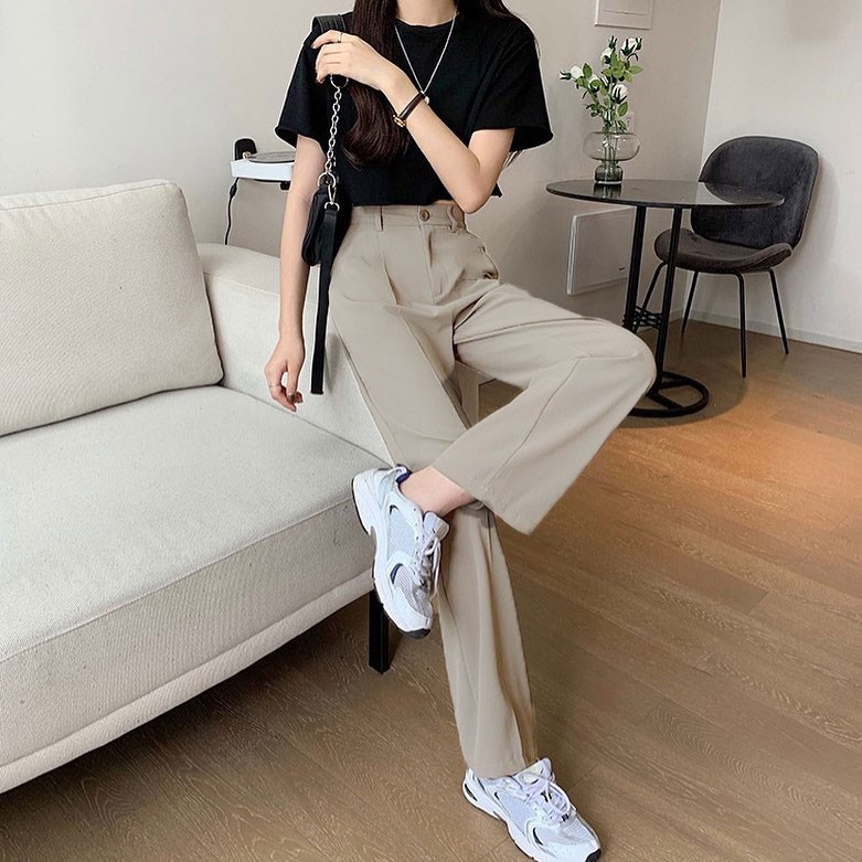 Quần tây ống rộng nữ lưng cao màu Nâu Tây - Quần ống suông mẫu mới chất vải MANGO Mềm - Mỏng - Suông cao cấp | SchoolF | BigBuy360 - bigbuy360.vn