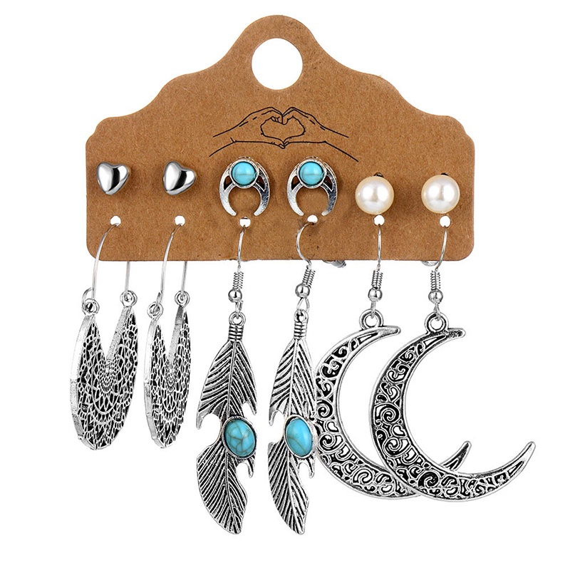 Set 6 Đôi Bông Tai Hình Bán Nguyệt Chạm Khắc Sáng Tạo Phong Cách Âu Mỹ