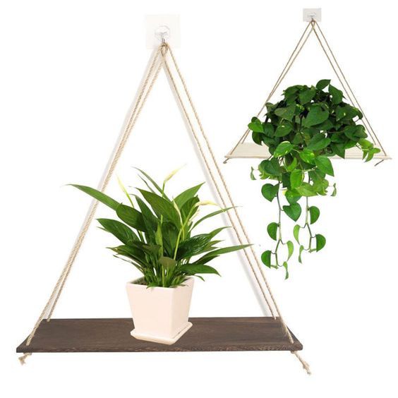 Kệ gỗ trang trí có dây thừng kèm theo kích thước 10x30cm, dây treo 1 mét, loại xịn chống thấm nước.