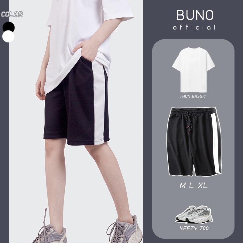 Quần Short Nam Kẻ Sọc Trắng BUNO , Quần đùi ống rộng nam nữ unisex S01