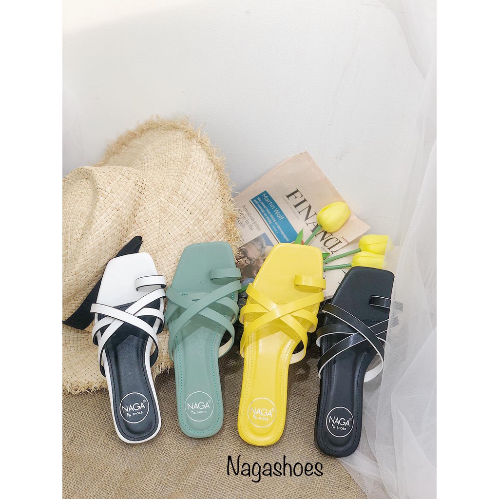 DÉP NAGASHOES MŨI VUÔNG XỎ NGÓN QUAI ĐAN CHÉO NAD75
