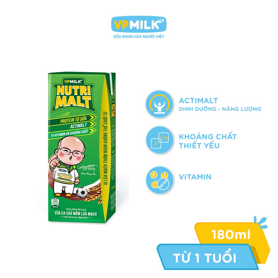 Sữa ca cao mầm lúa mạch đen VPMilk Nutrimalt 180ml (lốc 4 hộp)