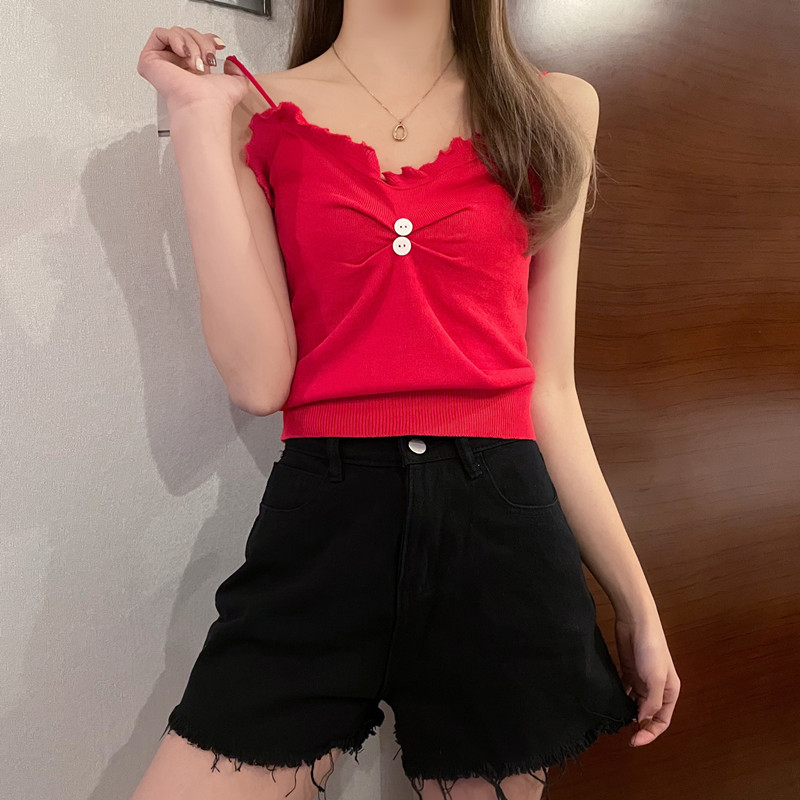 Áo camisole dệt kim màu trơn cho nữ không tay | BigBuy360 - bigbuy360.vn