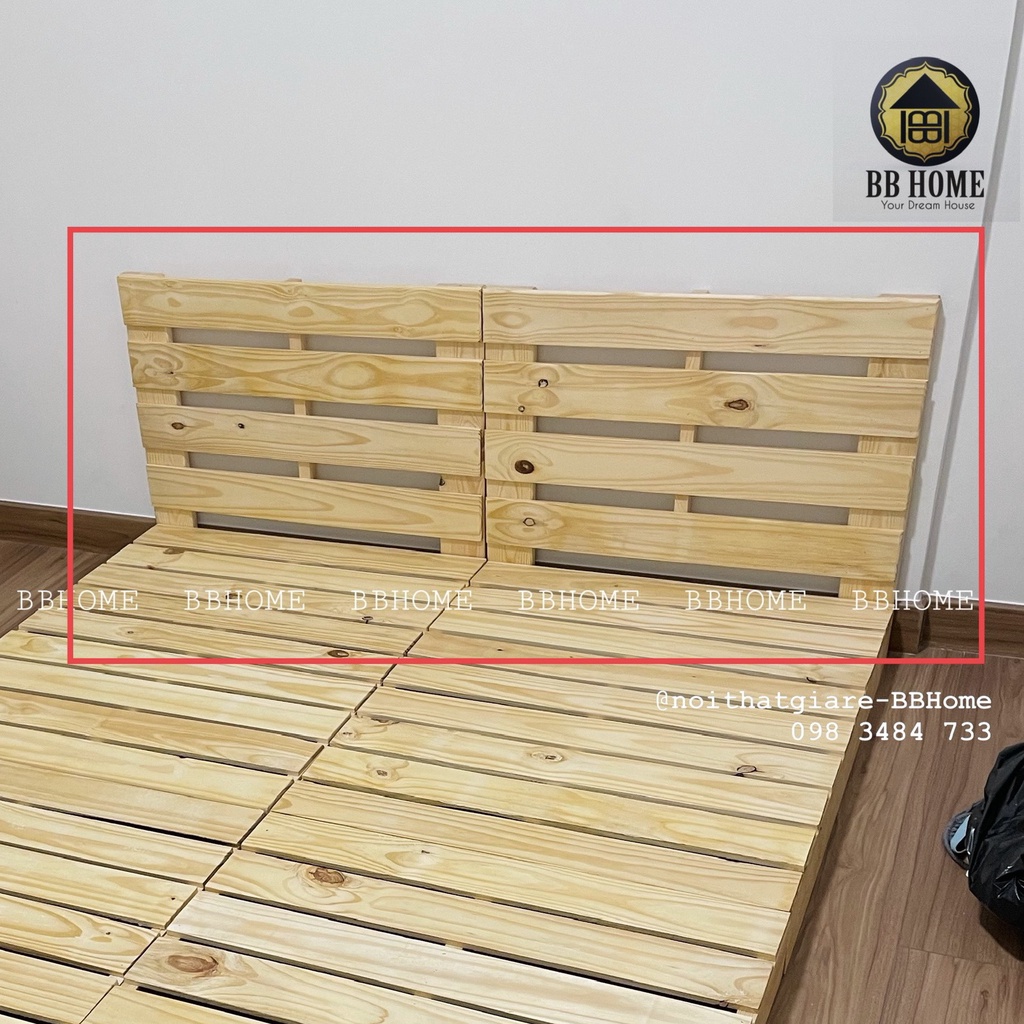 Giường pallet gỗ thông mới 100% BBHome - Sơn phủ PU,nan gỗ dày