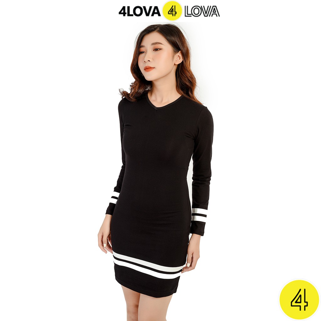 Đầm body dáng ôm cổ tim 4LOVA chất cotton trơn co giãn đa chiều nhiều màu sắc