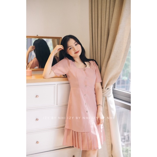 VÁY ĐẦM BIGSIZE CỔ VUÔNG XẾP LY DÁNG A - HERA DRESS - IZYBYNHI