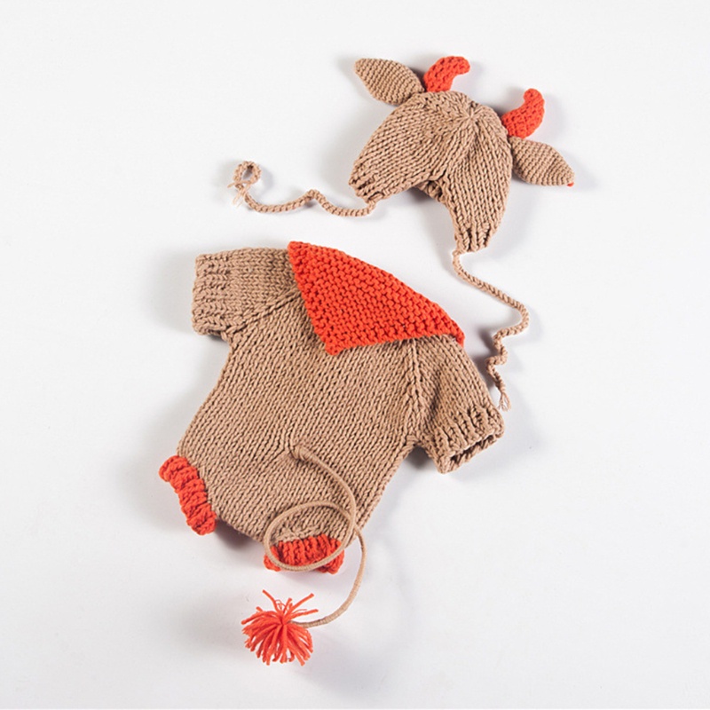 Bộ Áo Liền Quần Bằng Len Đan Kèm Nón Dành Cho Bé Sơ Sinh Chụp Ảnh