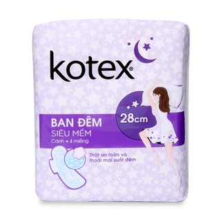 Băng vệ sinh Kotex siêu mềm ban đêm 28cm gói 8 miếng. lốc 8 gói.
