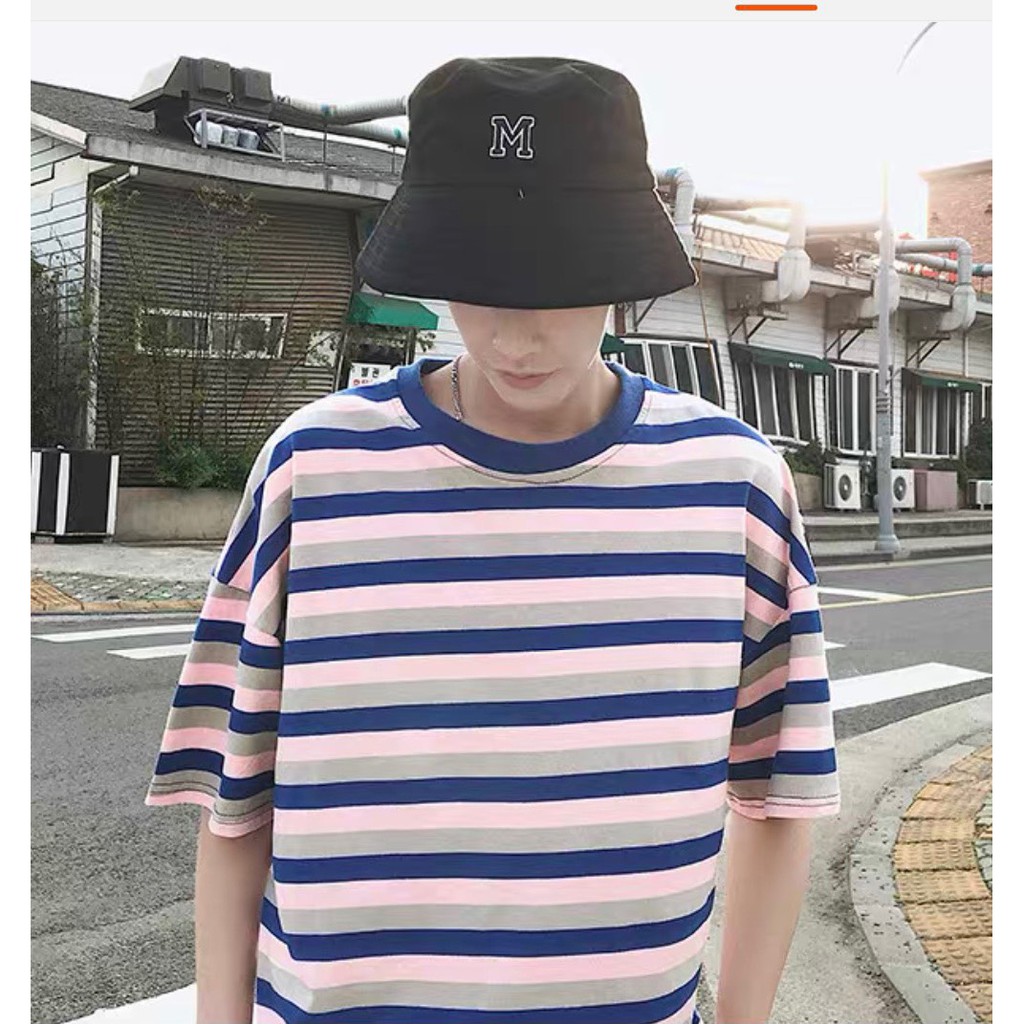 Áo thun Cotton unisex tay lỡ form rộng Áo phông nam nữ kẻ ngang dày mát basic tee ulzzang
