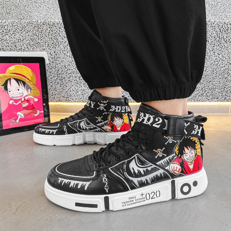 Giày Sneakers Sepatu Thiết Kế Mới In Hình Anime One Piece Luffy