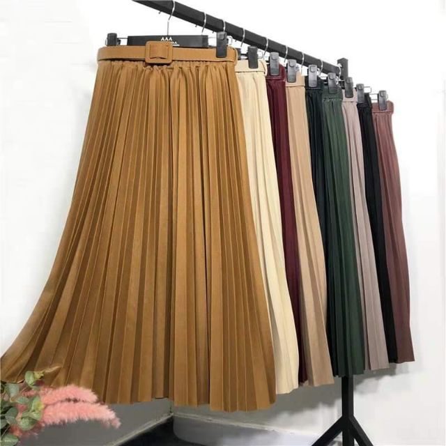 CHÂN VÁY XẾP LY KÈM ĐAI