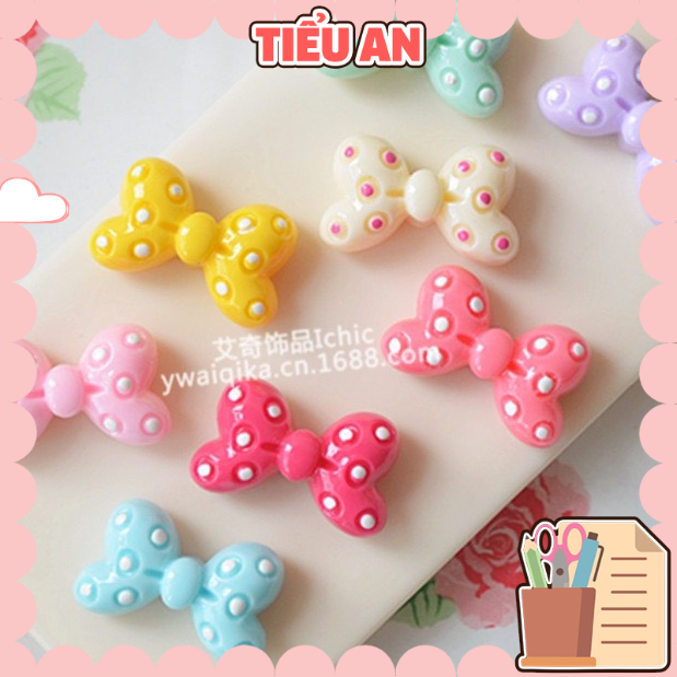 Charm (C427) slime/ Dụng Cụ Charm Trang Trí Hình Nơ Chấm Bi Nhiều Màu Sắc (2.3x1.5 cm)  - 01 Cái