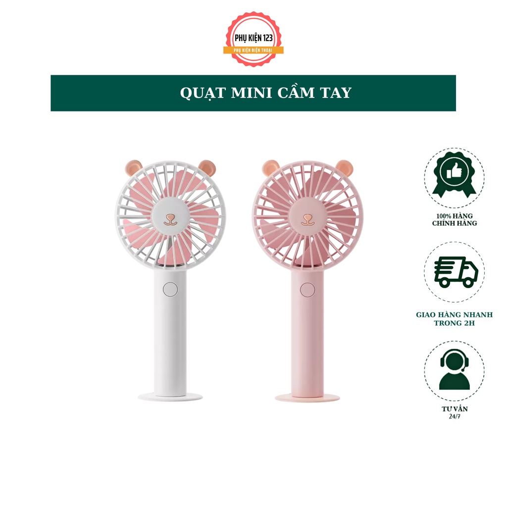 Quạt cầm tay mini 3 tốc độ gió gấp gọn để bàn nhỏ gọn dùng pin sạc tích điện - Phụ Kiện 123