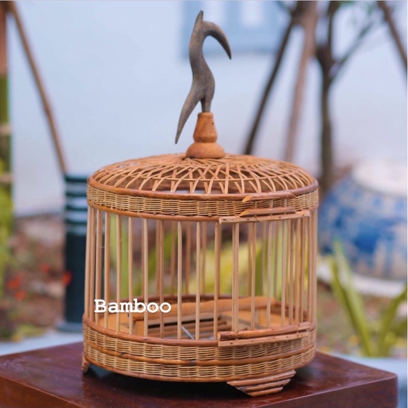 Lồng cu gáy Bamboo lồng nuôi chim cu gáy tặng kèm phụ kiện