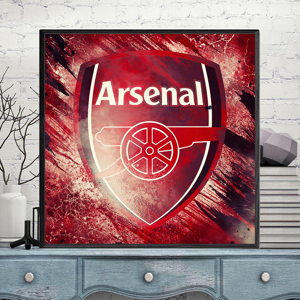 Tranh Treo Tường Logo Arsenal, Chất Liệu Canvas, Có Khung, Tặng đinh treo tranh