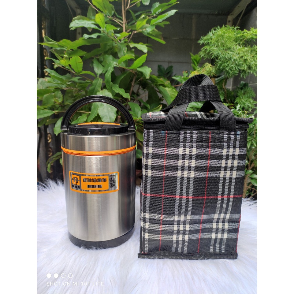 COMBO HỘP CƠM INOX 1900ML 3 NGĂN KÈM TÚI GIỮ NHIỆT - CAO 23CM X RỘNG 13CM