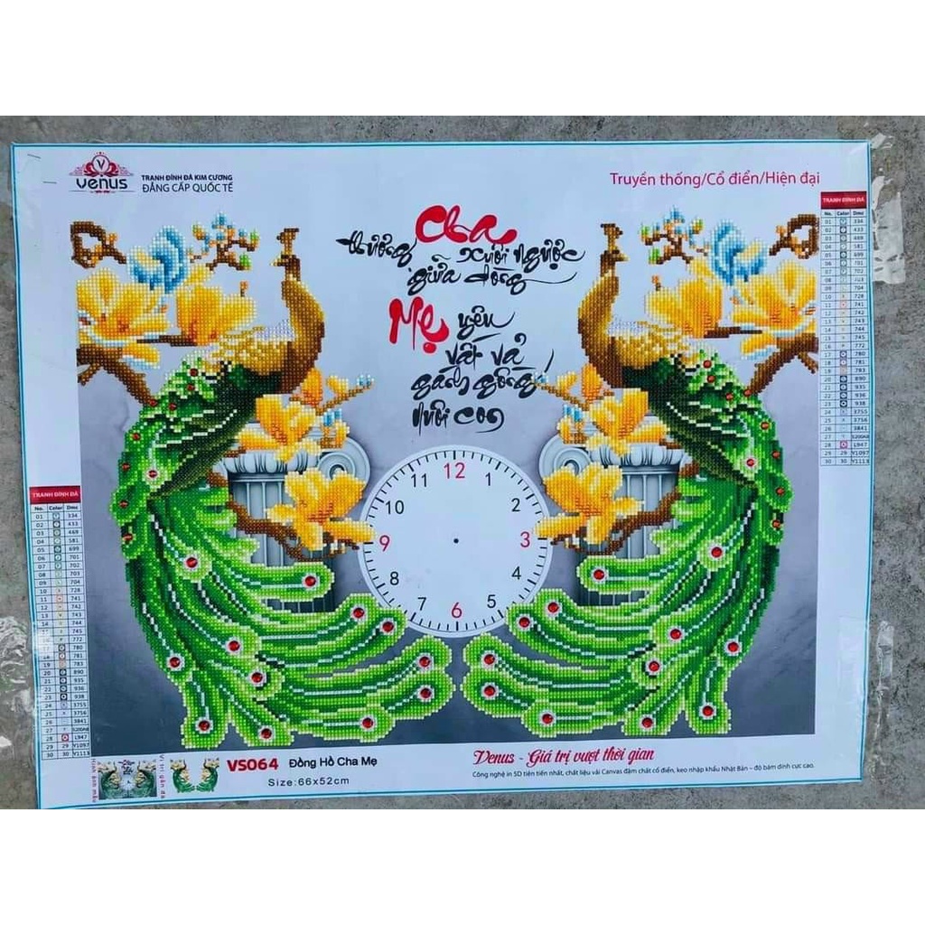 Tranh đính đá thư pháp Cha Mẹ DF613, VS064 - tranh chưa đính đá