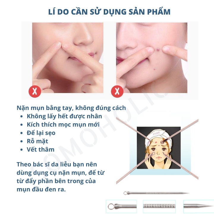 Cây Nặn Mụn Combo 4 món Que Lấy Mụn Cao Cấp Spa Tiện Dụng Chuyên Nghiệp Somoholic QNM1