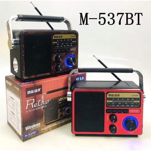 Đài Radio Meier M-537BT Bluetooth 5.0 ĐọC Thẻ Nhớ, Usb, Radio 3Band - Loa Fm Kiêm Đèn Pin Siêu Sáng