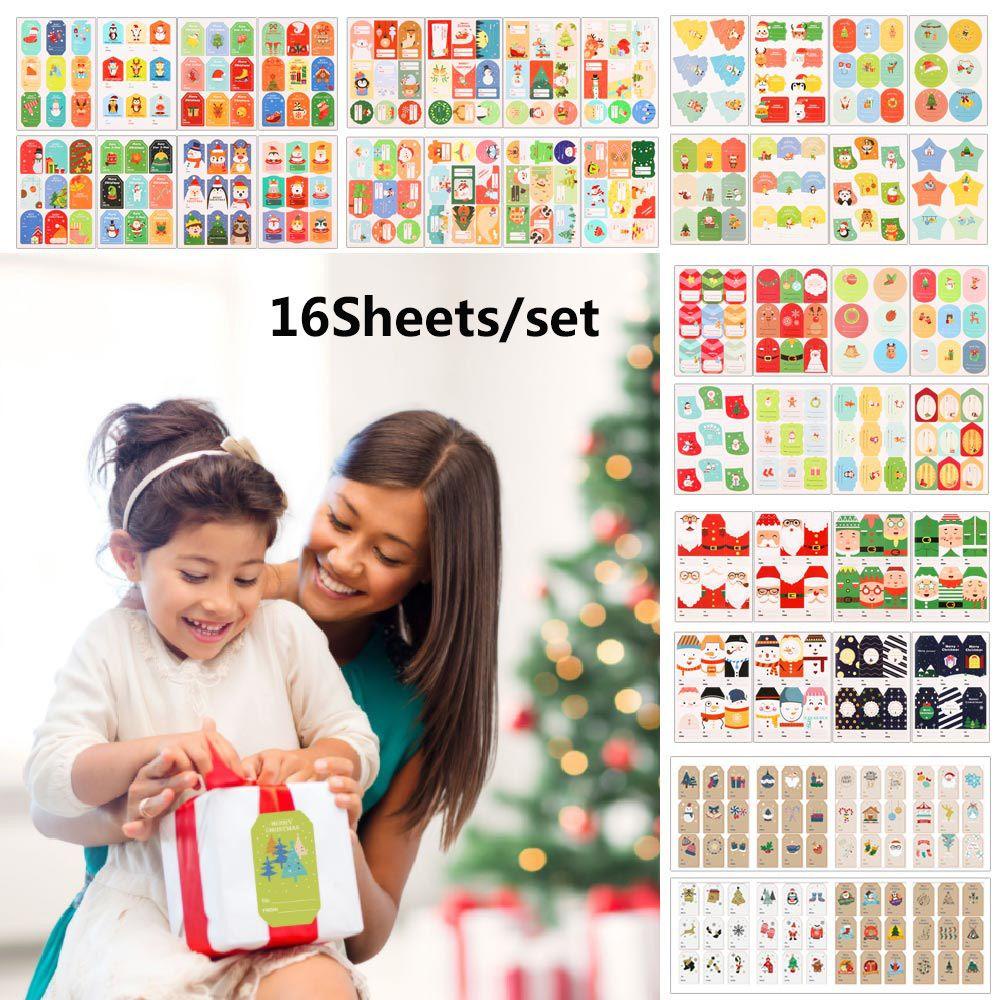 Set 1 / 16 Tấm Nhãn Dán Dùng Trang Trí Quà Tặng Giáng Sinh DIY